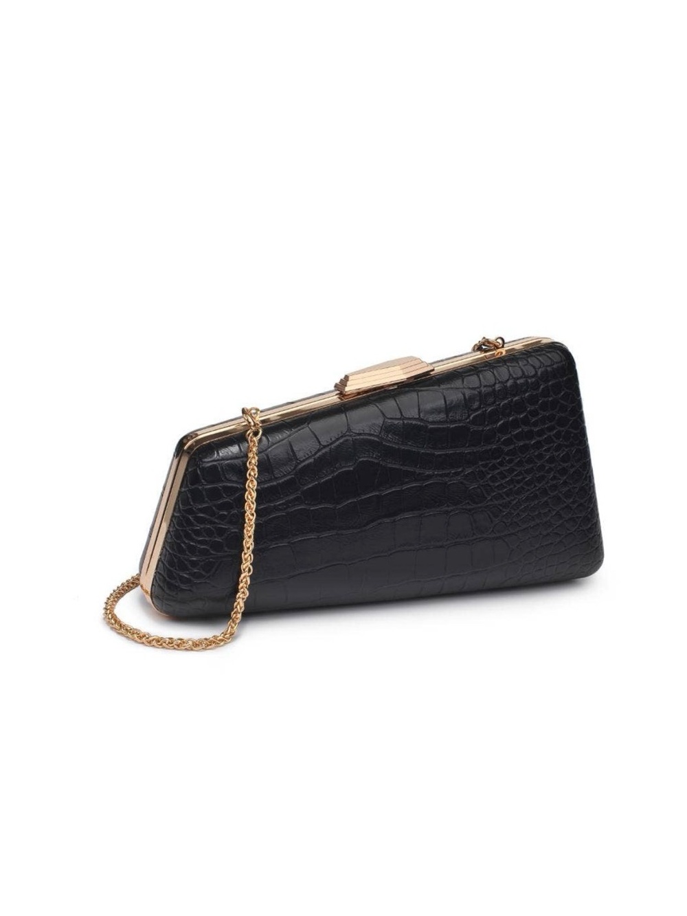 Urban Expressions Black Croc-Embossed Clutch with Gold Chain